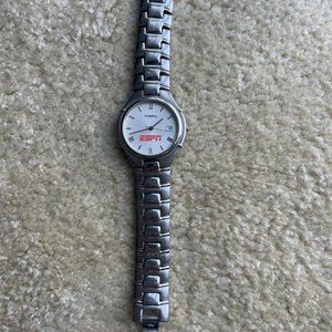 Fossil Mens Womens Watch - ESPN Branded w/Silver Link Strap - RARE